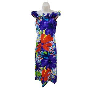 New Vintage 1960’s Pomare Hawaii Off-Shoulder Floral Maxi Dress Size 6